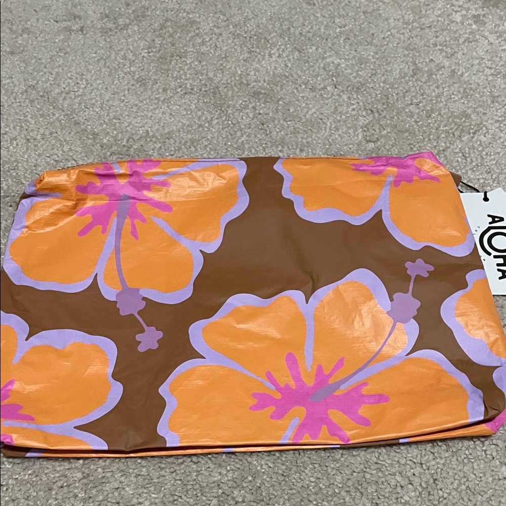ALOHA Collection Orange and Pink Floral  Mid Pouch - Picture 2 of 3